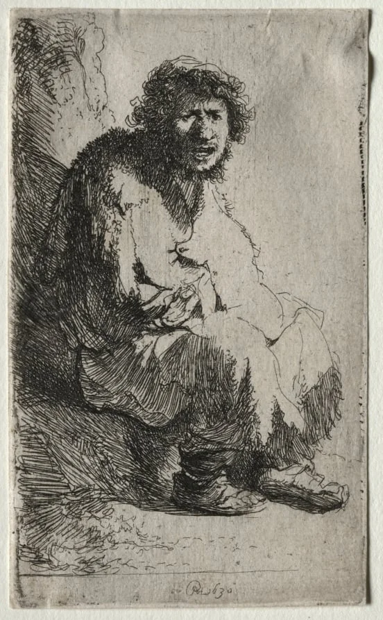 Beggar Seated on a Bank, detail