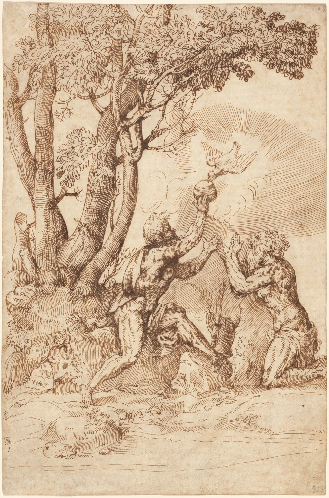 The Hermit Saints Paul and Anthony Receiving Bread from a Dove, detail