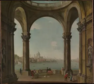 Capriccio with St. Paul's and Old London Bridge, by Antonio Joli, oil, 1748