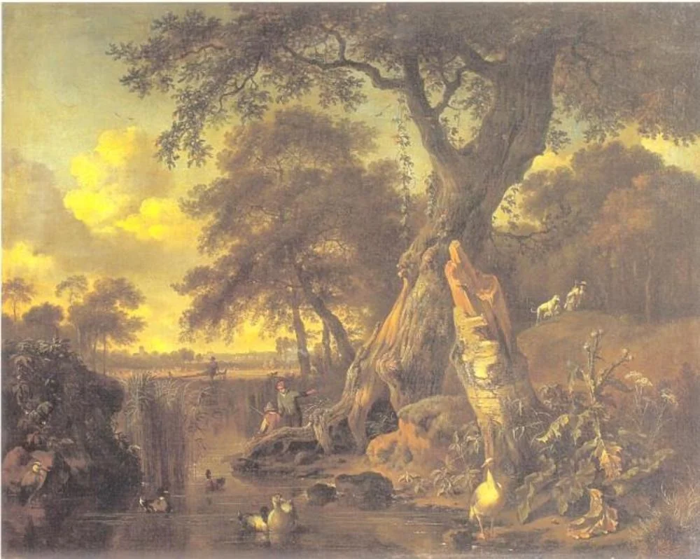 River Landscape with Fisherman and Hunter, 1671, detail