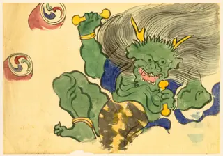 Flowers of a Hundred Worlds (Momoyogusa): God of Thunder (Raijin), by Kamisaka Sekka, 1909