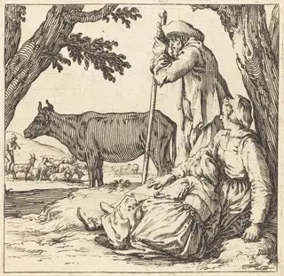 Peasant Couple with Cow, by Jacques Callot, ink, 1621