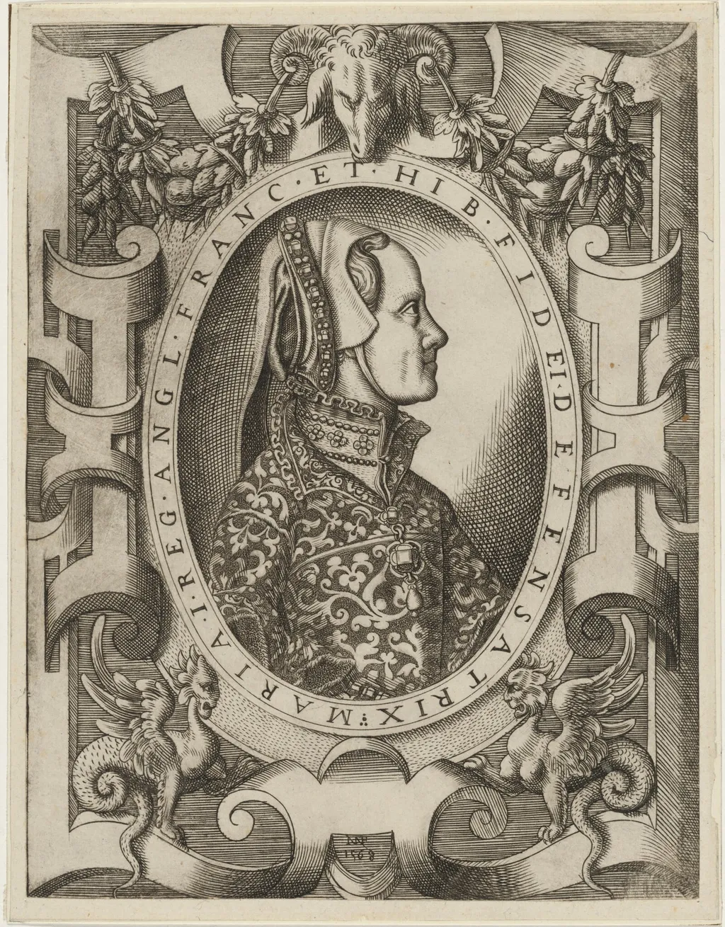 Queen Mary I of England, by Niccolò Nelli, ink, 1568