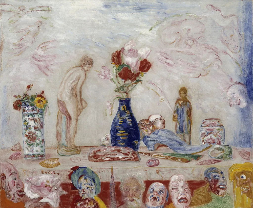 Under the Shadow of Masks, by James Ensor, oil, 1925
