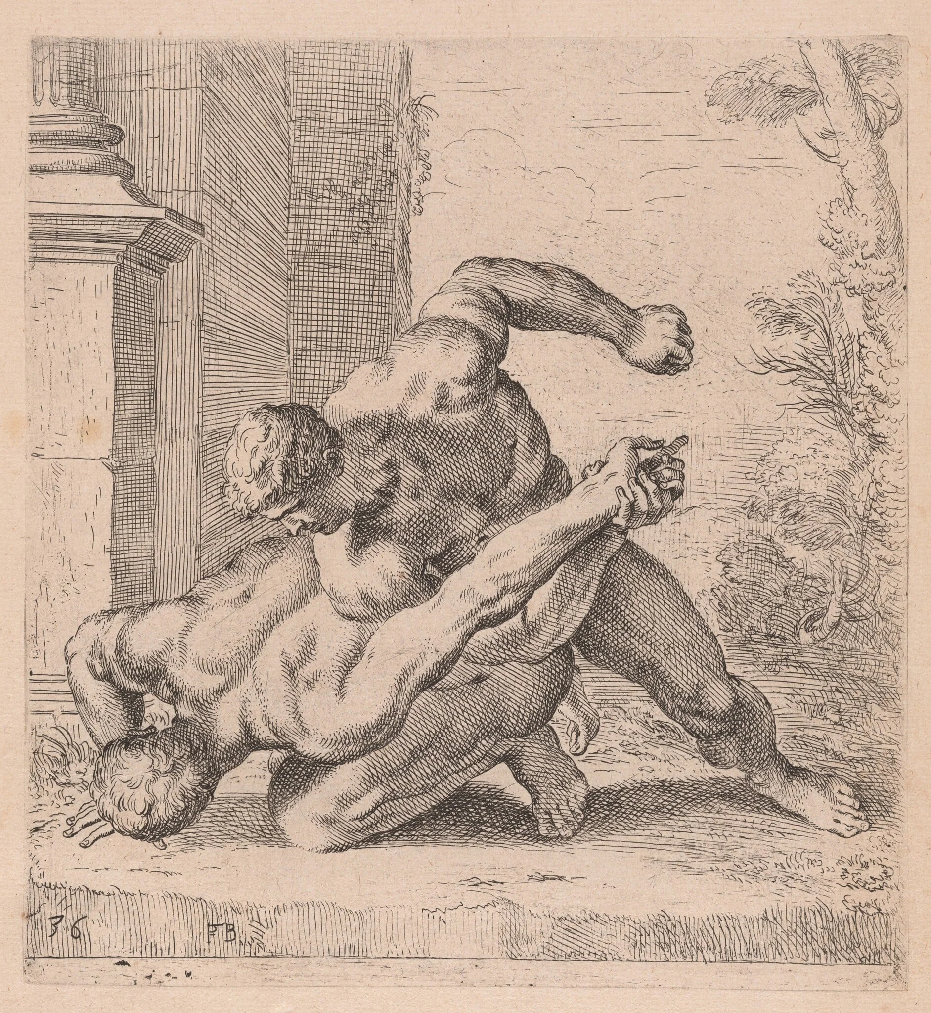 The Medici Wrestlers, side view, turned to left [plate 36], detail