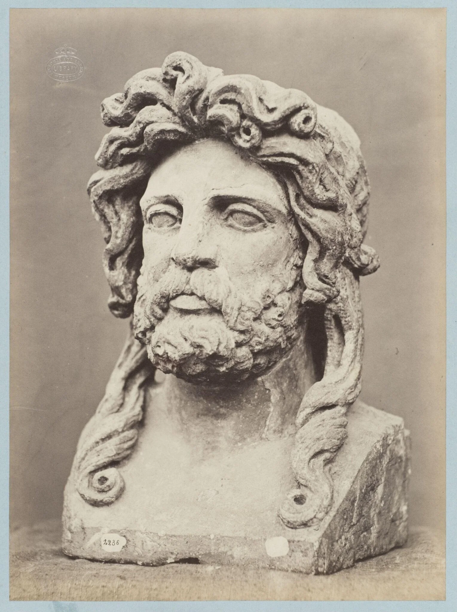 Terra cotta bust of unnamed male, detail