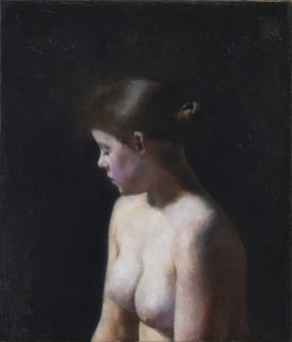 Nude Female Model, by Vilhelm Hammershøi, oil, 1892