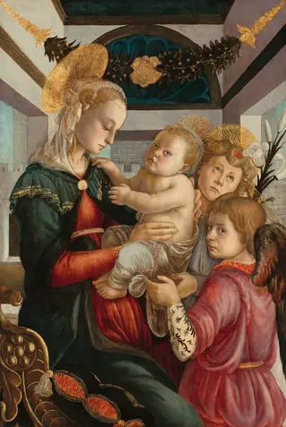 Madonna and Child with Angels, by Sandro Botticelli, oil, 1468