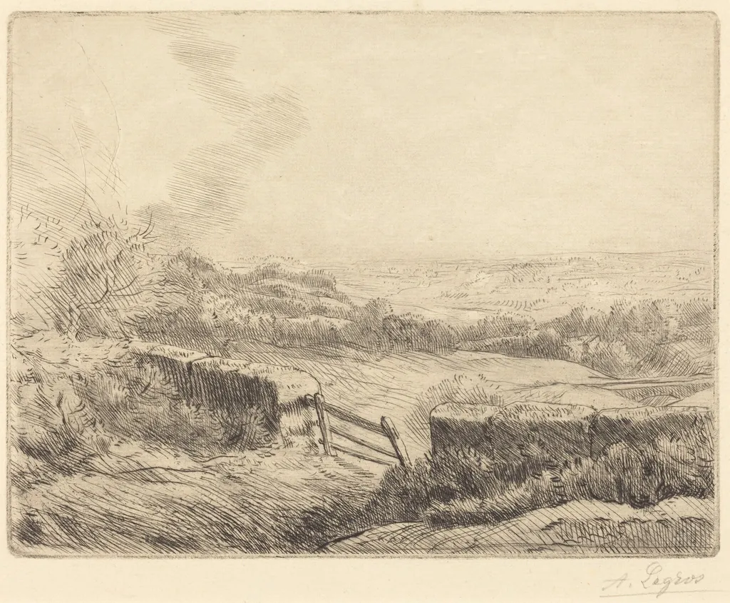 The Gate (L'entree du champ), by Alphonse Legros, ink, 1874
