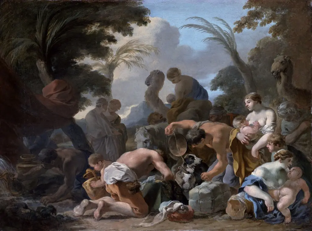Laban Searching the Belongings of Jacob, by Sébastien Bourdon, oil, 1653