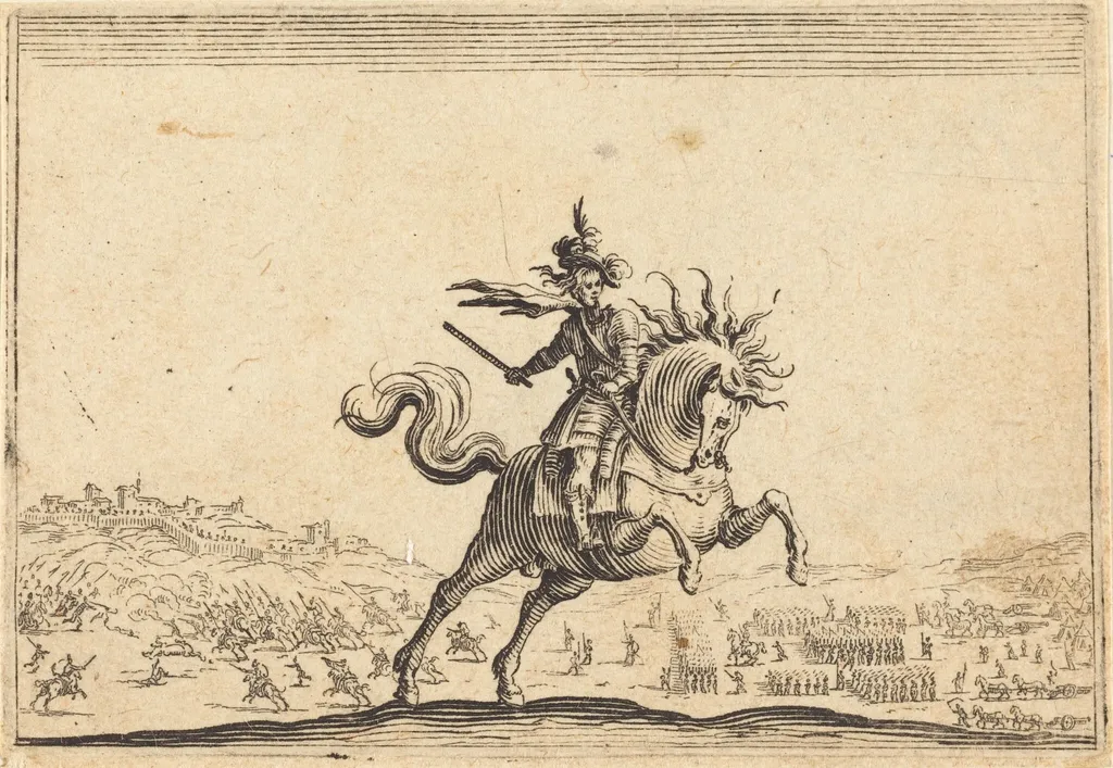 Military Commander on Horseback, by Jacques Callot, ink, 1622