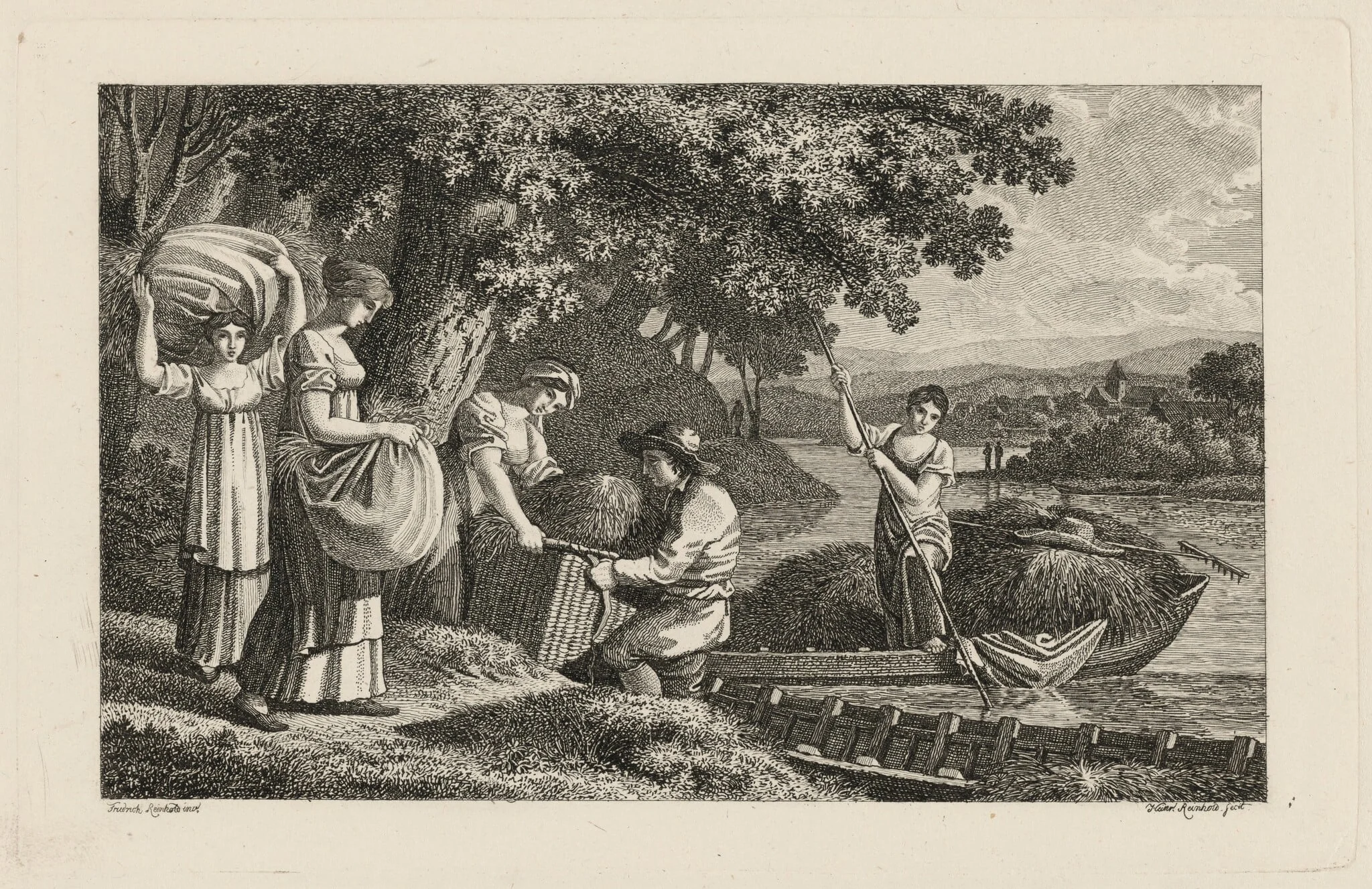 A Group of Peasants Loading Hay onto Boats, detail