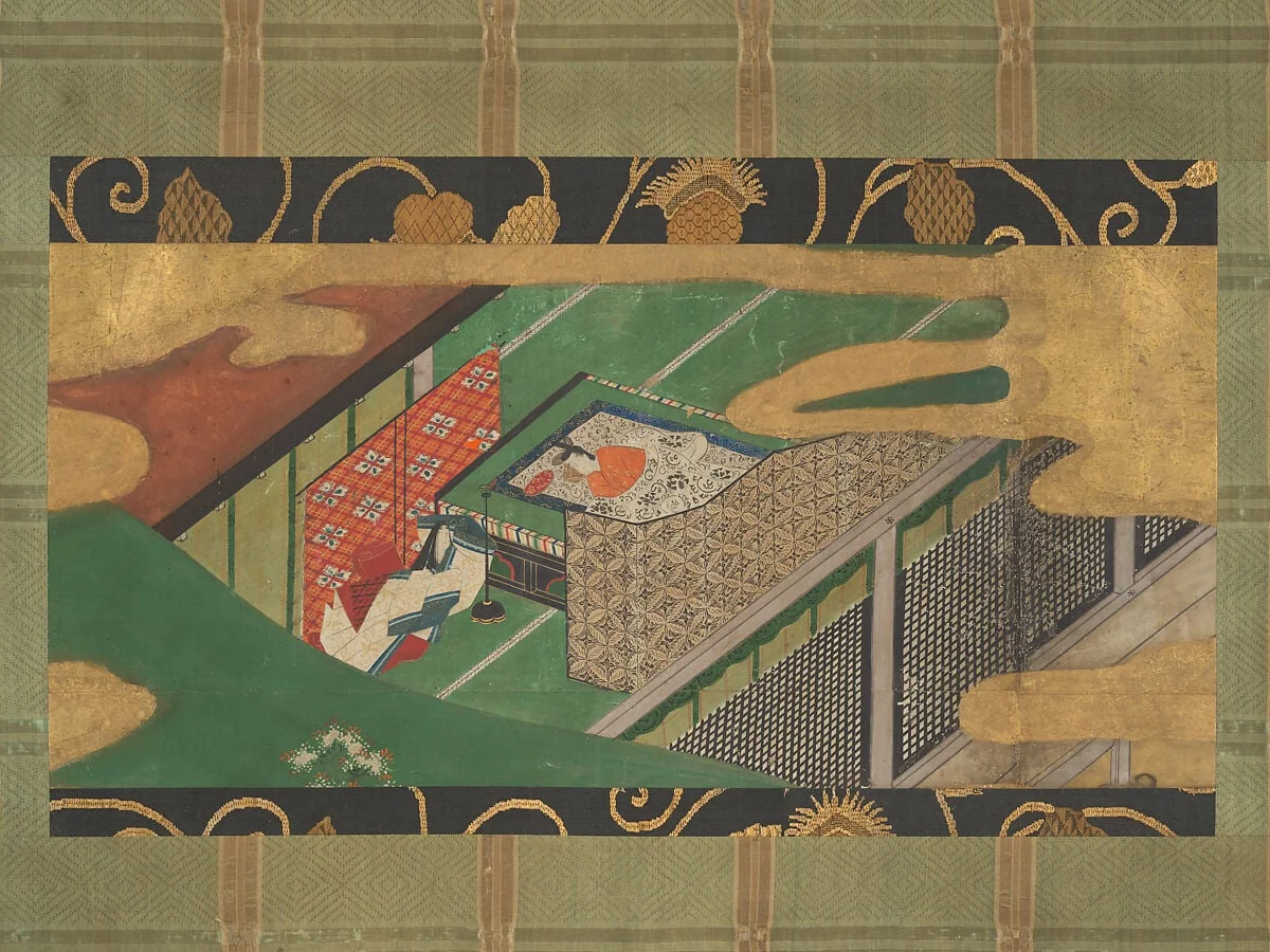 伝俵屋宗達筆 源氏物語図「宿木」 |“Trees Encoiled in Vines of Ivy” (Yadorigi), detail