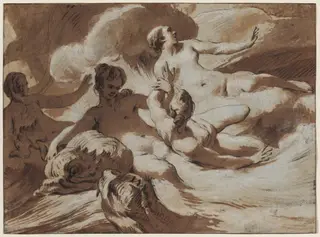 Naiads and Dolphins, by Jean-Baptiste-Marie Pierre, gouache, 1764