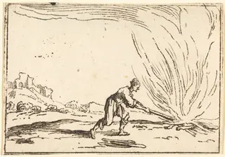Man Attending a Fire, by Jacques Callot, ink, 1628