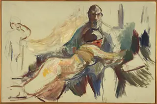 Old Man with Naked Woman on his Lap, by Edvard Munch, oil, 1913
