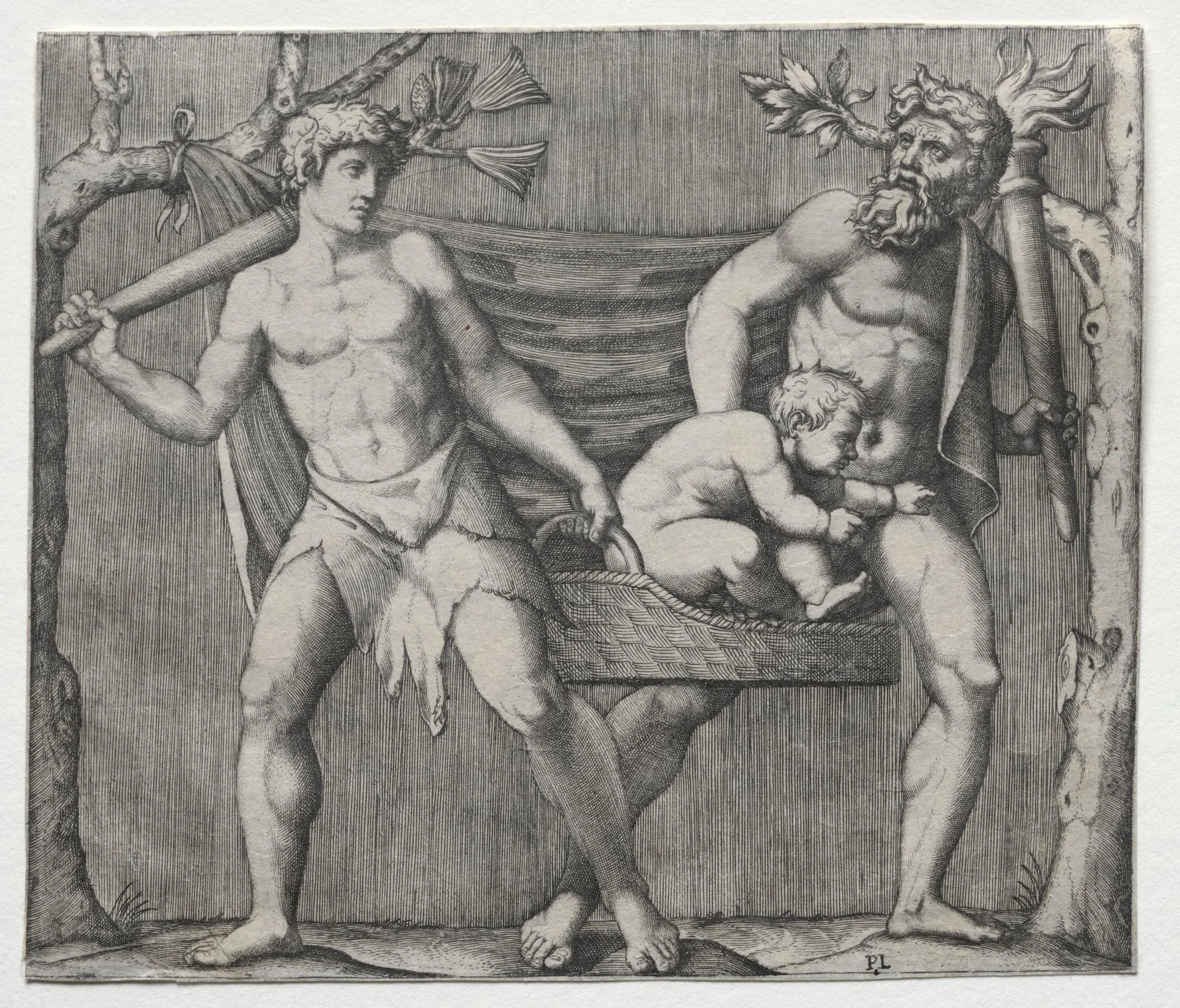 Two Fauns Carrying a Child in a Basket, detail