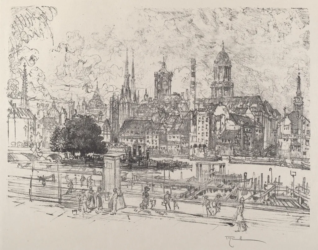 View on the Spree, Berlin, by Joseph Pennell, ink, 1921