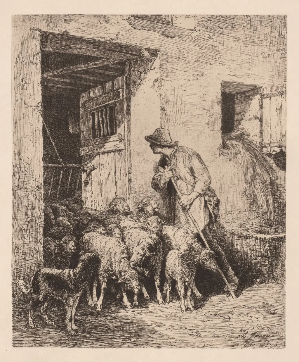 The Herd Exits, by Charles Jacque, 1876