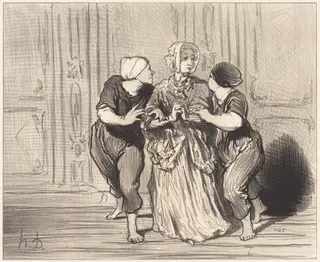 Le Beau sexe a l'école de natation, by Honoré Daumier, ink, 1852