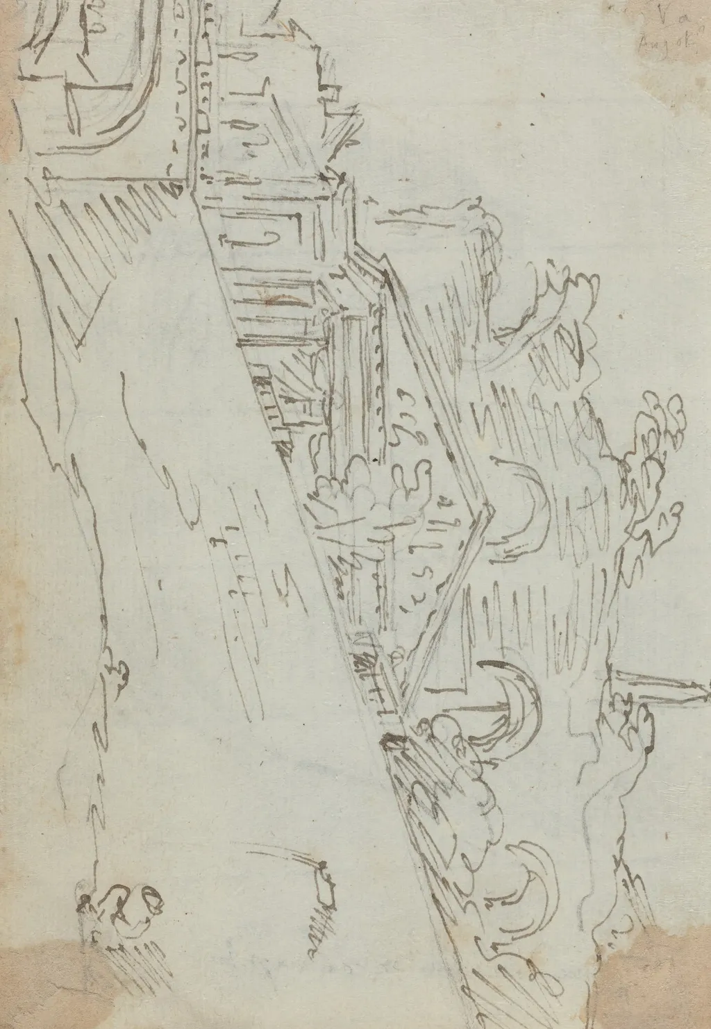 Ancient Ruins on the Bank of the Tiber, by Augustin Pajou, chalk, 1754