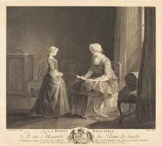 La Bonne éducation (The Good Education), by Jacques-Philippe Le Bas, ink, 1757