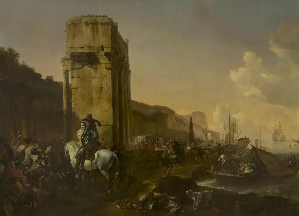Italian Harbour, by Jan Baptist Weenix, oil, 1651