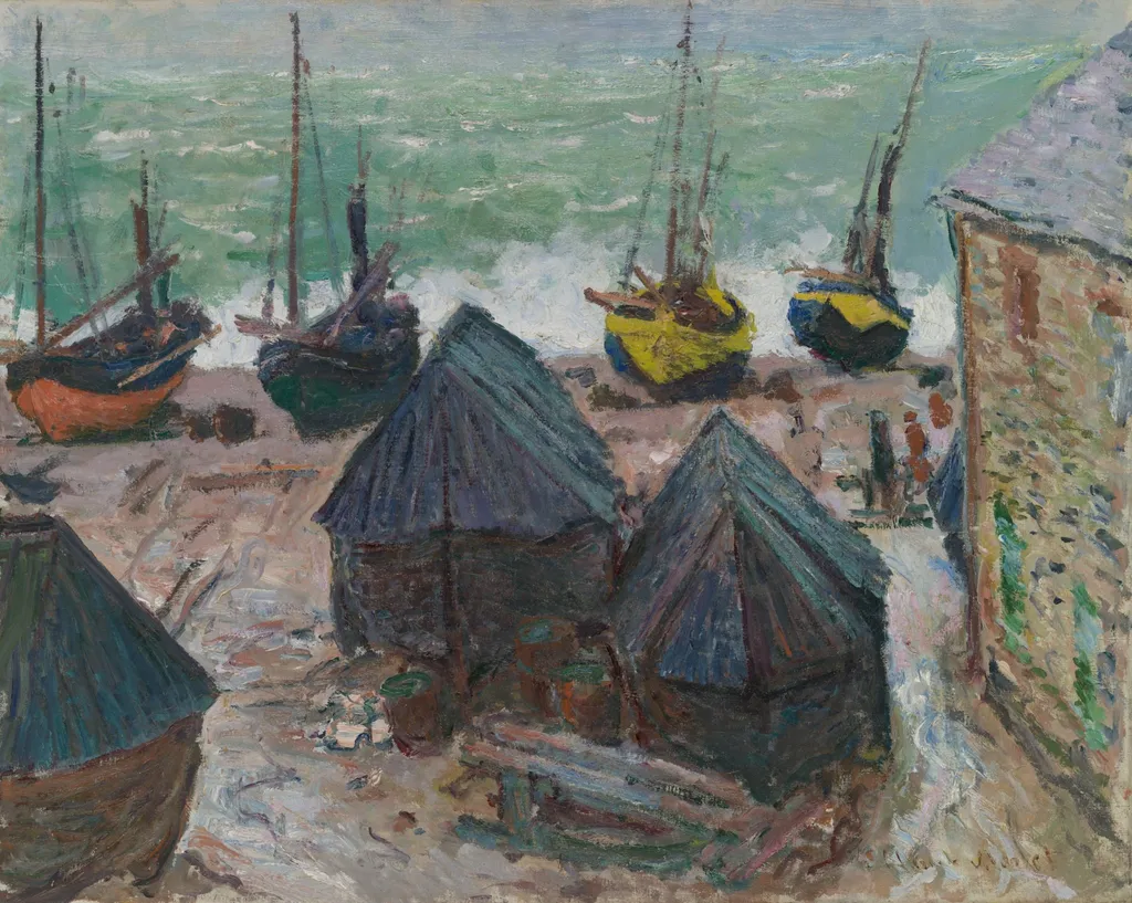 Boats on the Beach at Étretat, by Claude Monet, oil, 1885