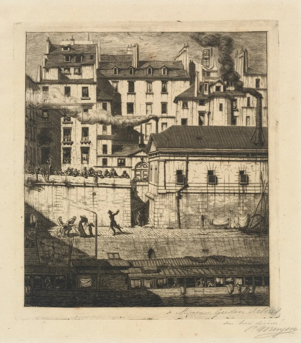 La morgue, Paris (The Mortuary), by Charles Meryon, ink, 1854