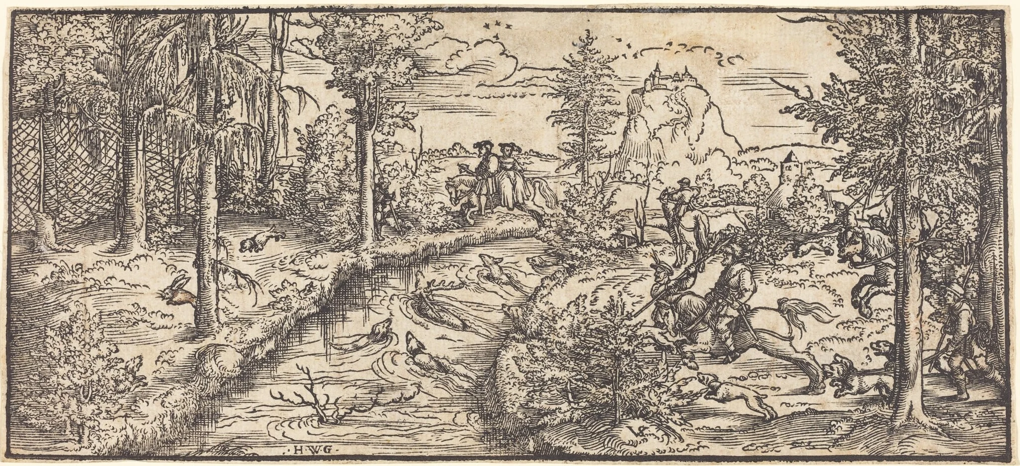 Stag Hunt in a Landscape, detail