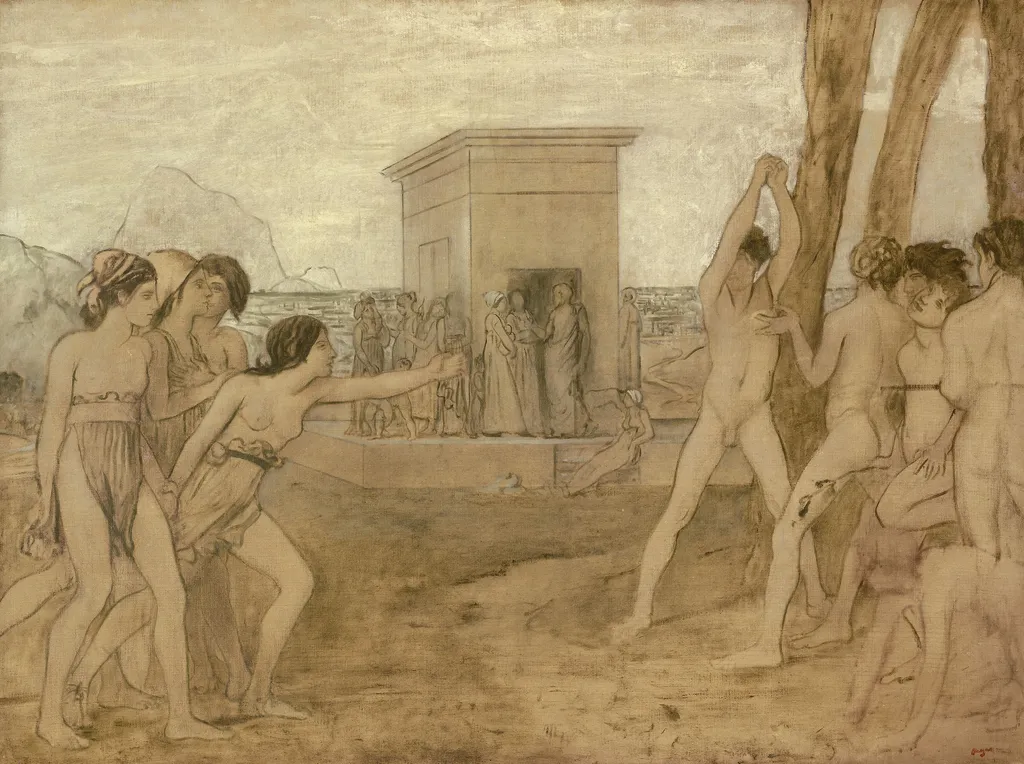 Young Spartan Girls Challenging Boys, by Edgar Degas, oil, 1860