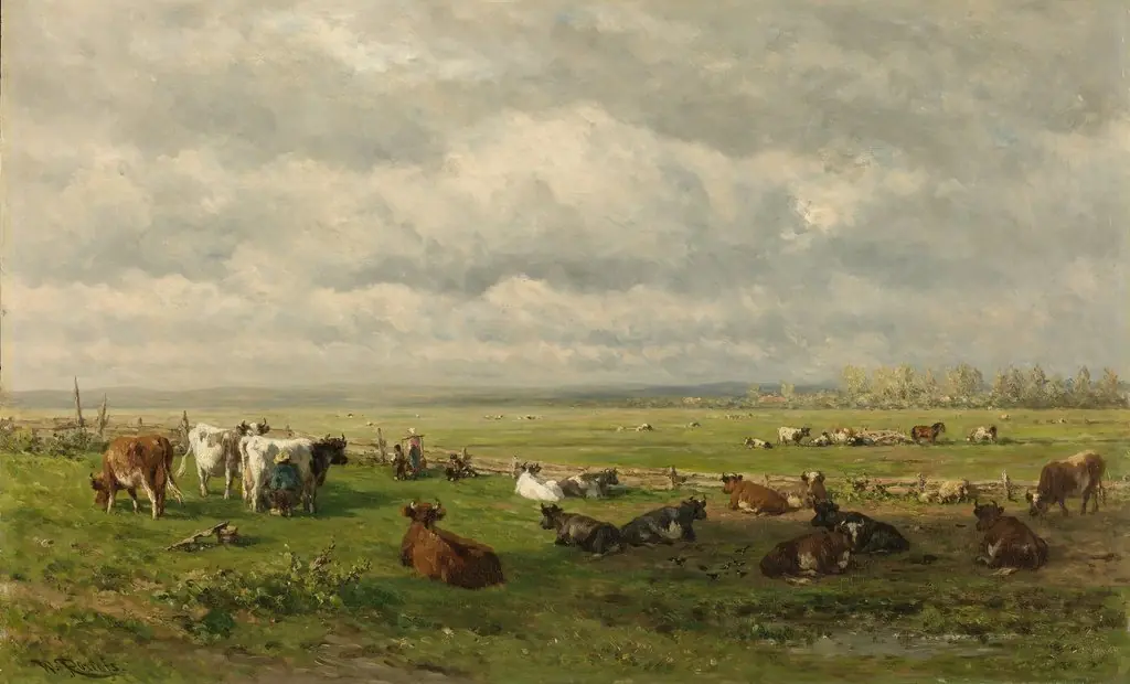 Meadow Landscape with Cattle, by Willem Roelofs, oil, 1890