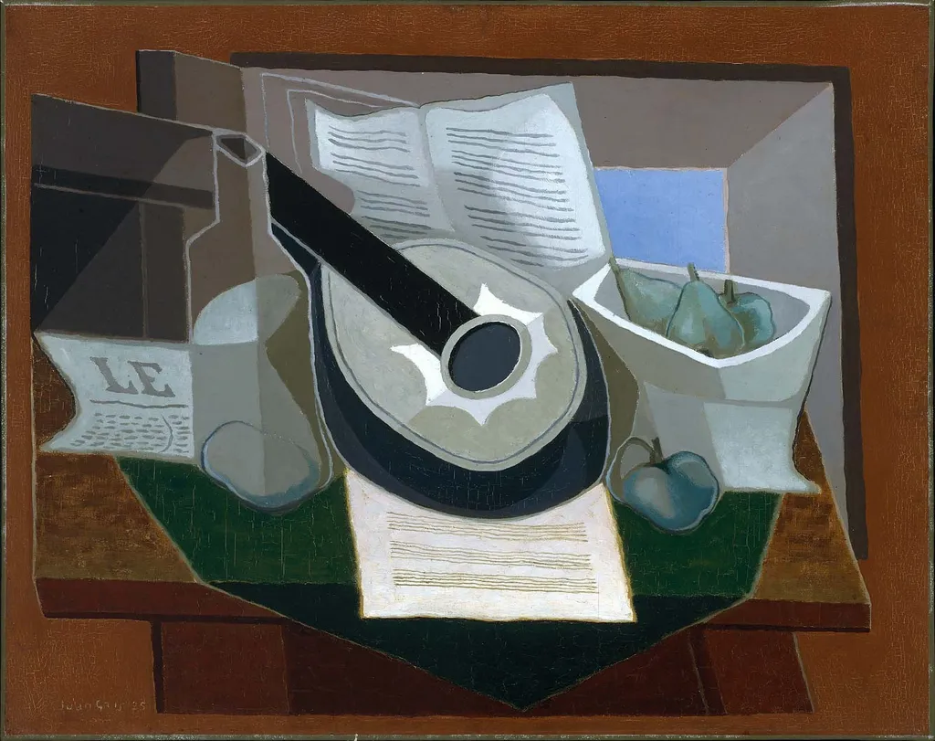 Mandolin and Fruit Dish, by Juan Gris, oil, 1925