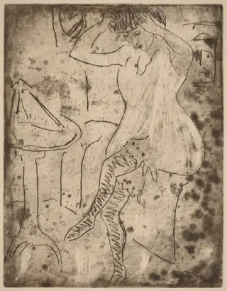 Dodo Arranging Her Hair, by Ernst Ludwig Kirchner, ink, 1909