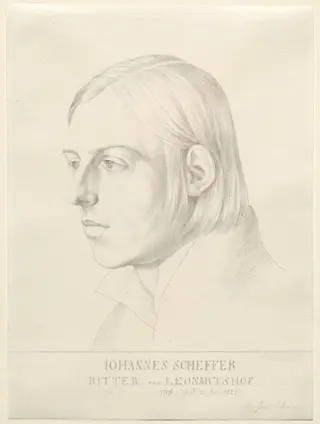 Johann Evangelist Scheffer von Leonhardshoff, by Julius Schnorr von Carolsfeld, graphite, 1822