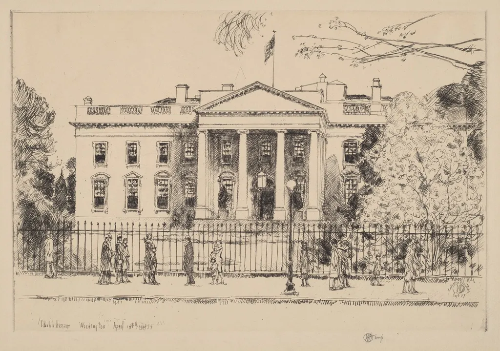 The White House, by Childe Hassam, ink, 1925