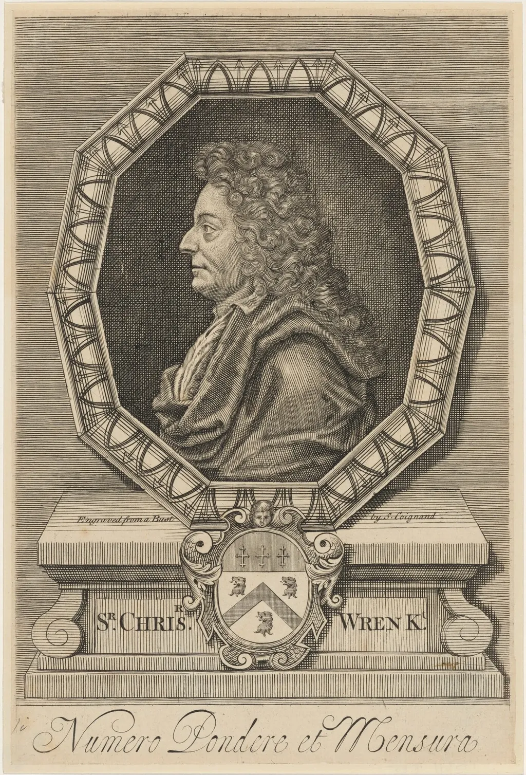 Sir Christopher Wren, Architect, by S. Coignard, ink, 1750