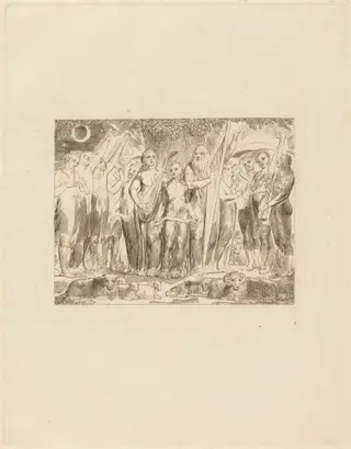 Job and His Family Restored to Prosperity, by William Blake, ink, 1825
