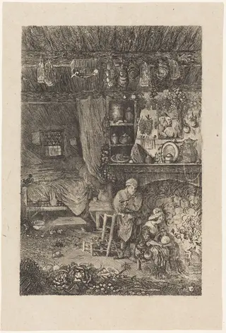 Flemish Interior, by Rodolphe Bresdin, ink, 1878