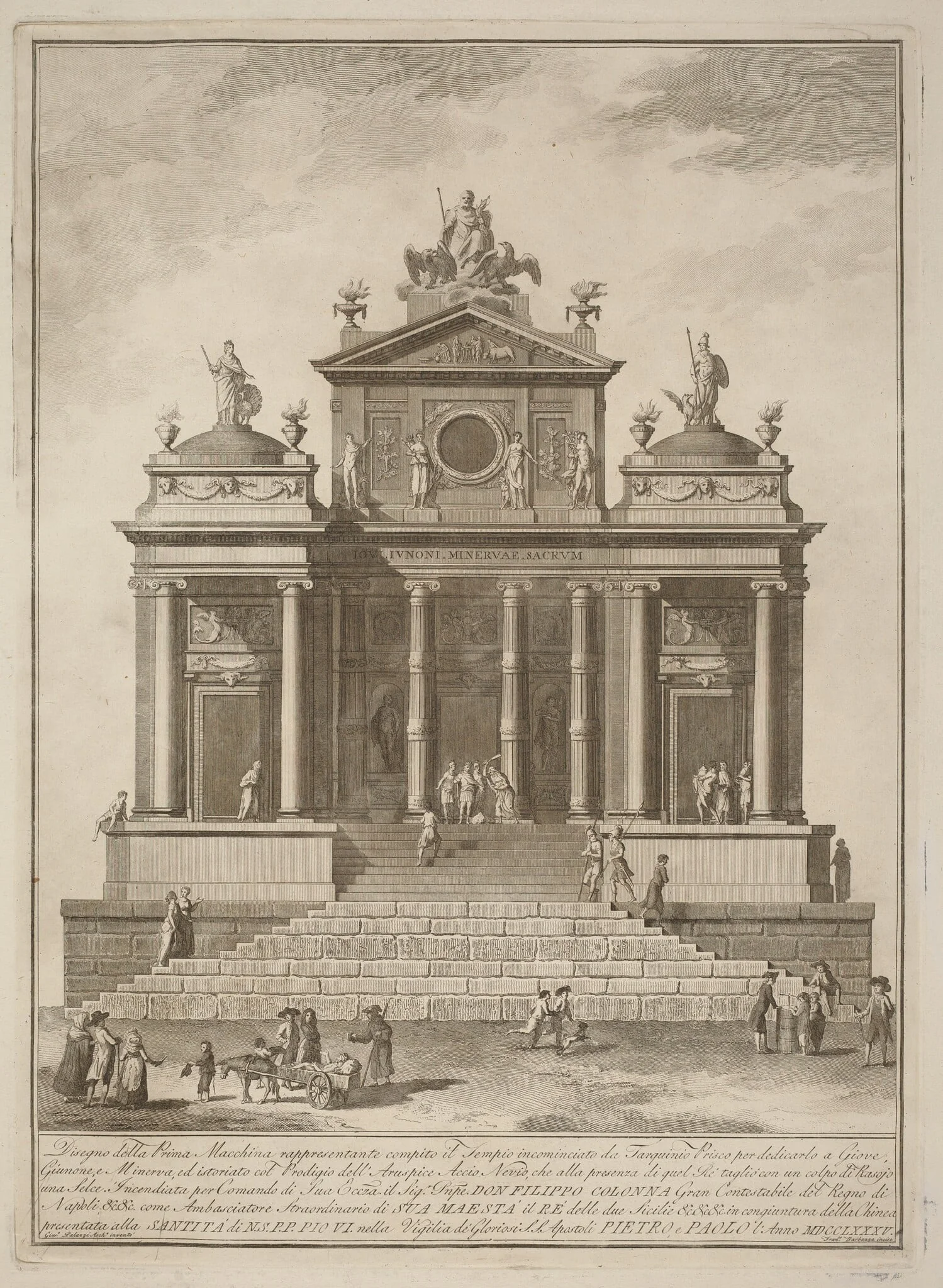 The Prima Macchina for the Chinea of 1785: The Temple of Jupiter Begun by Tarquinius Priscus with the Marvel of Accius Naevius, detail