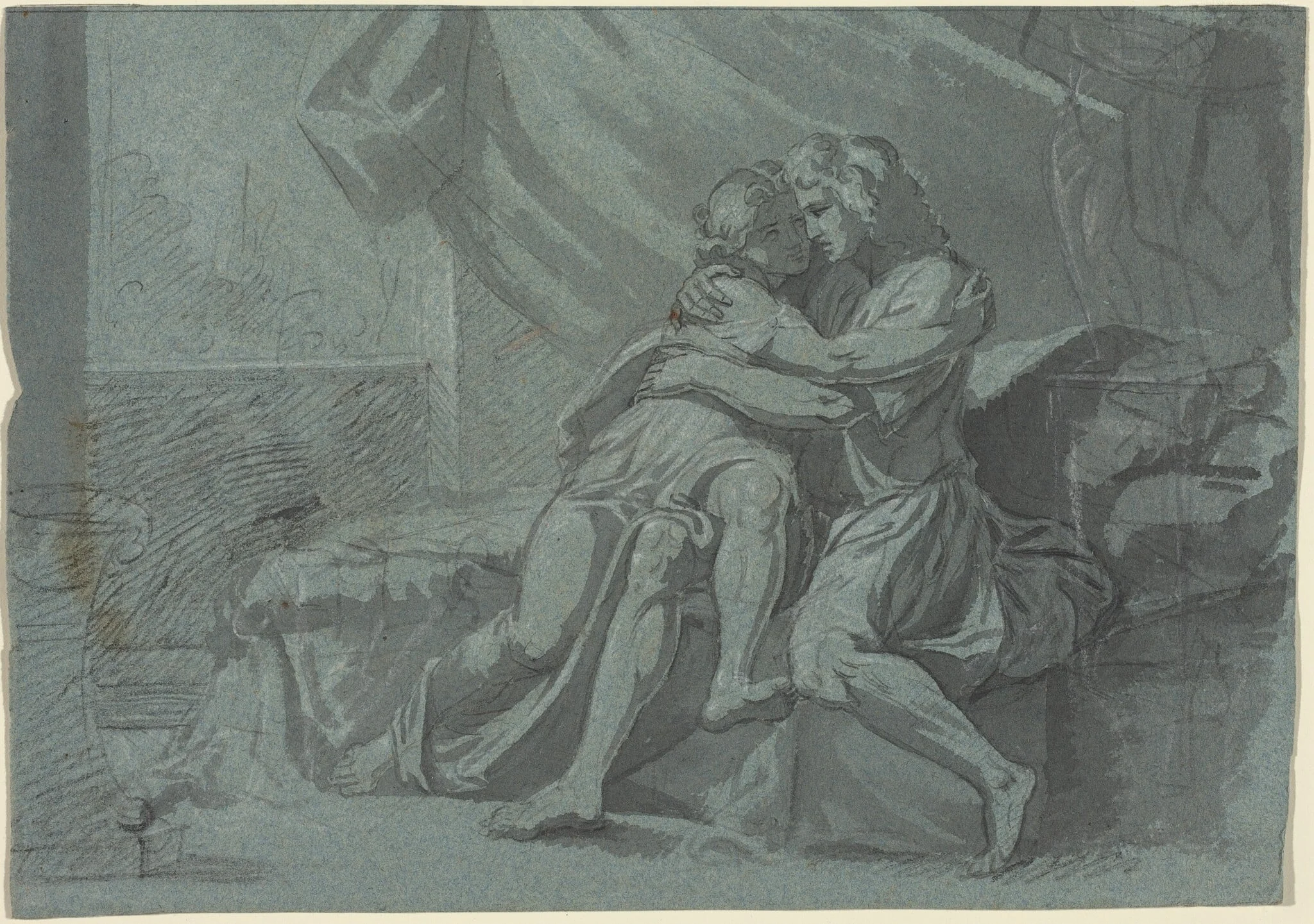 Embracing Lovers in Classical Dress, detail