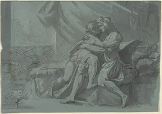 Embracing Lovers in Classical Dress, by Heinrich Füger, ink, 1788