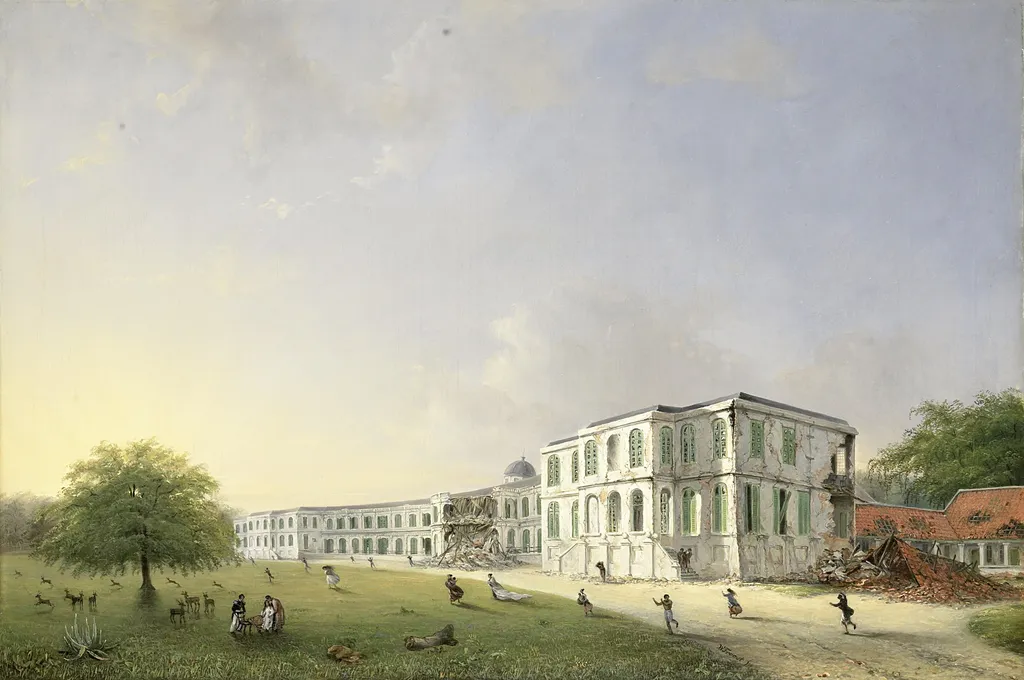 Front View of Buitenzorg Palace after the Earthquake of 10 October 1834, by Willem Troost, oil, 1834