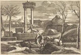 The Flight into Egypt, by Sébastien Bourdon, ink, 1644