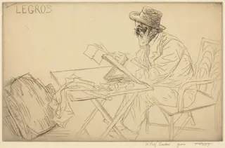 Alphonse Legros Sketching, by William Strang, ink, 1913