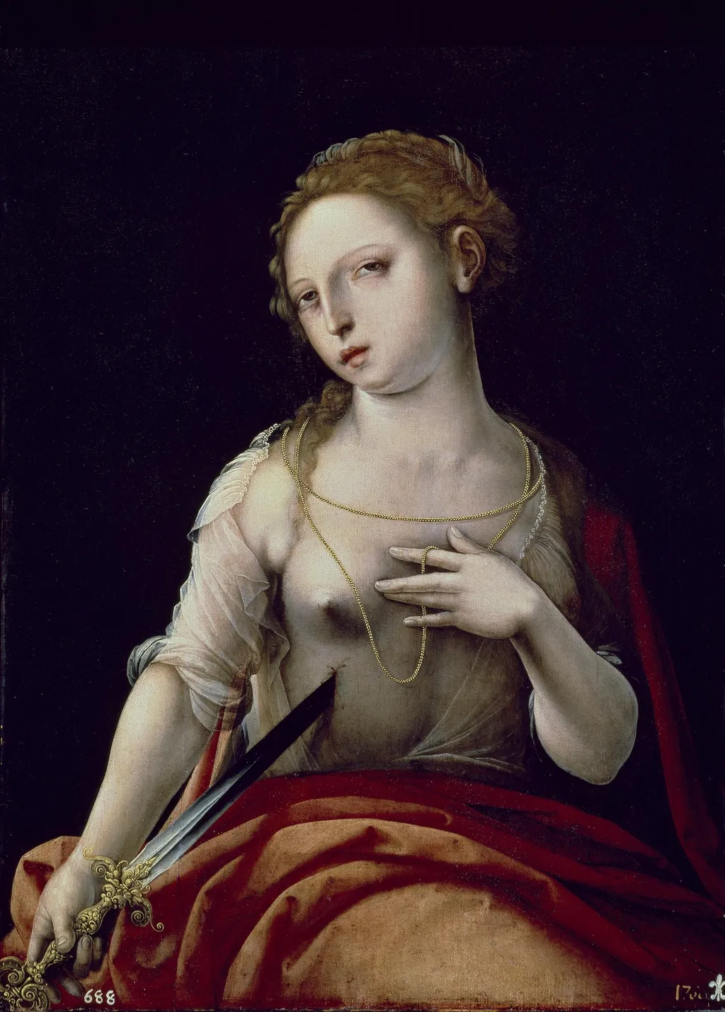 The death of Lucretia, by Master with the Parrot, oil, 1501