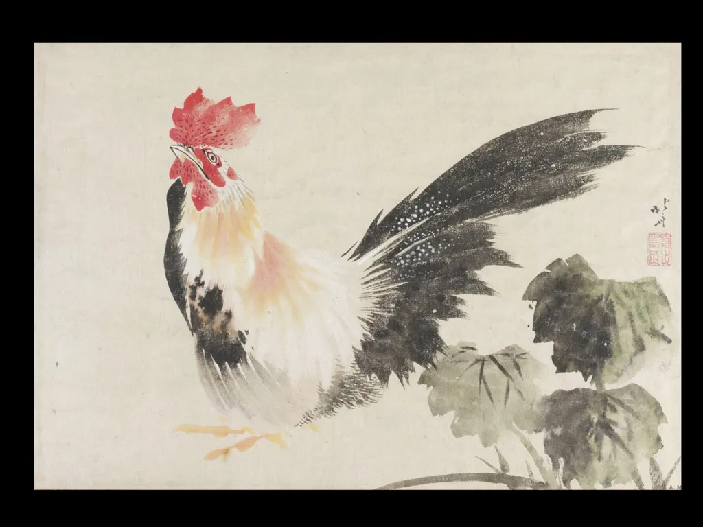 Rooster, by Katsushika Hokusai, paint, 1808