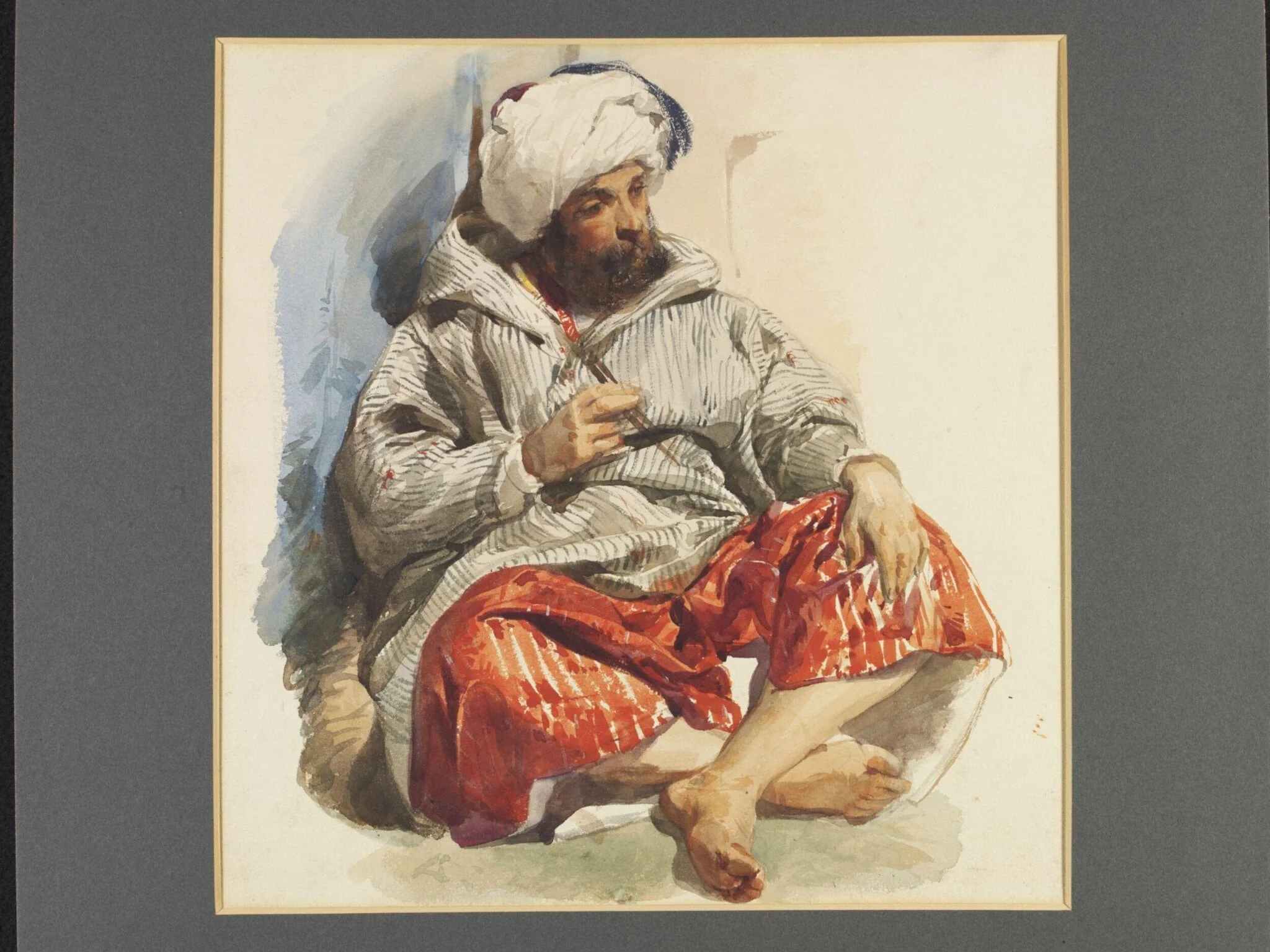 A European in Oriental dress, seated cross legged, detail