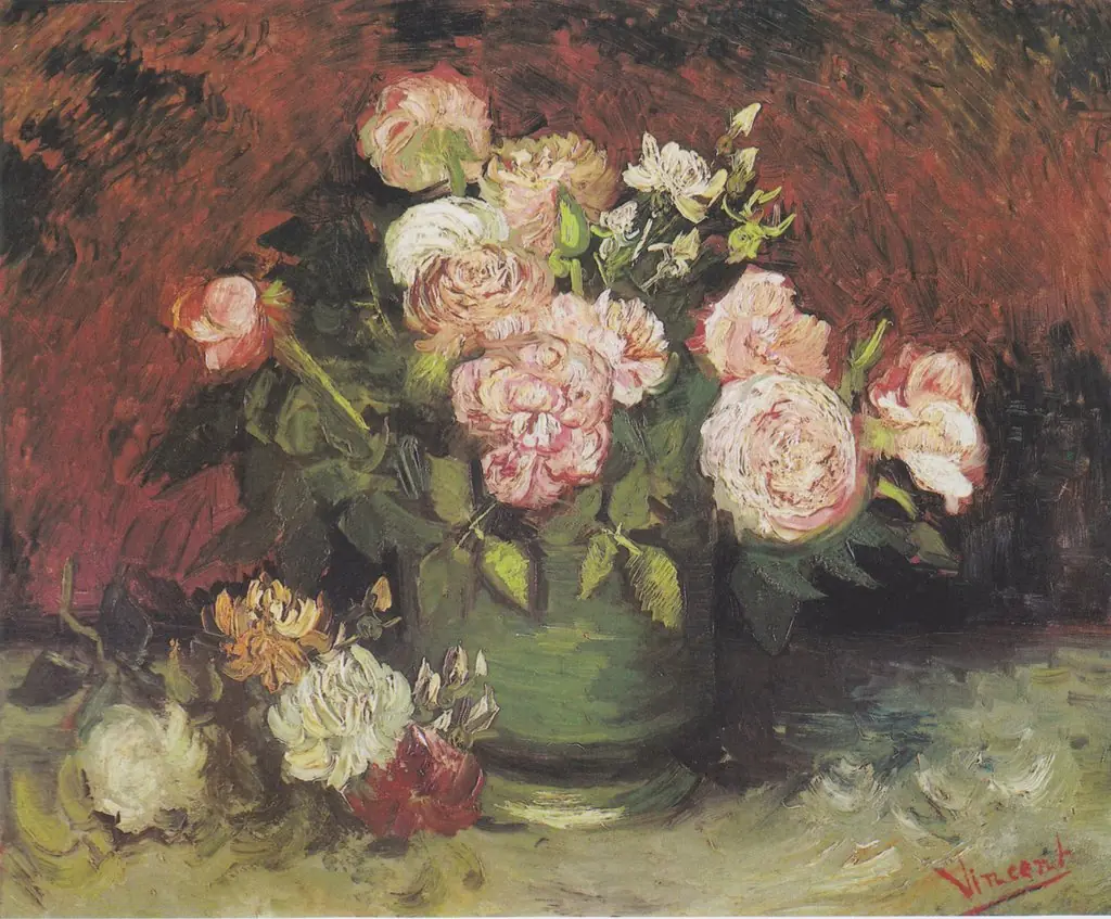 Bowl with Peonies and Roses, by Vincent van Gogh, oil, 1894