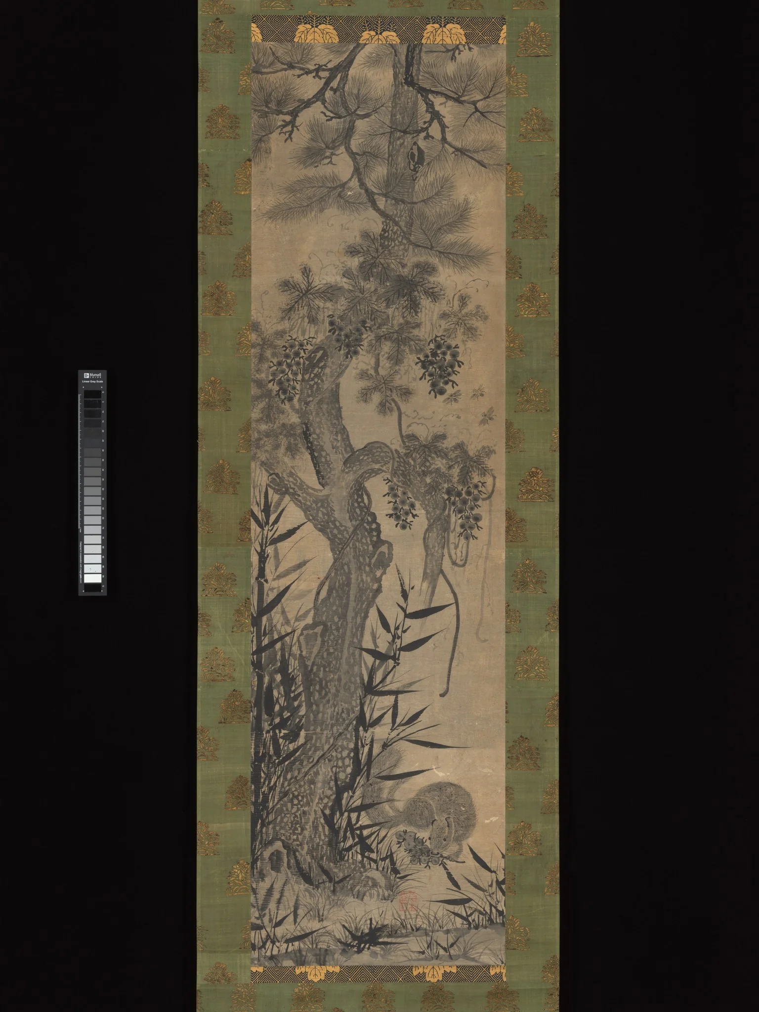 Pine, Bamboo, Grape, and Squirrel, detail